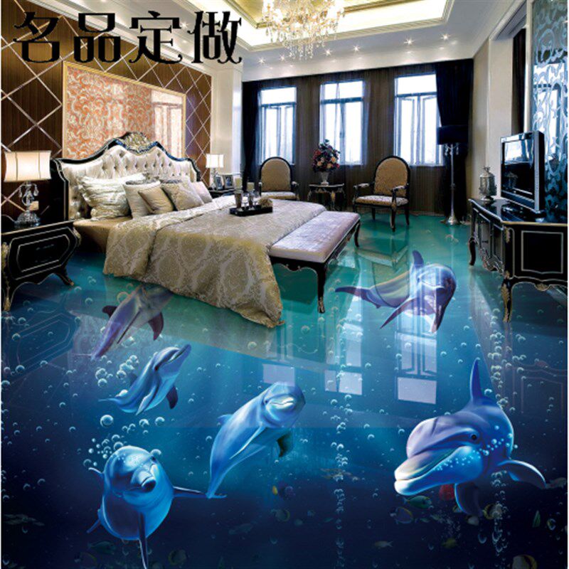 3d立体地板革自粘地板贴PVC地垫地胶卫生间防水地贴海底世界定制