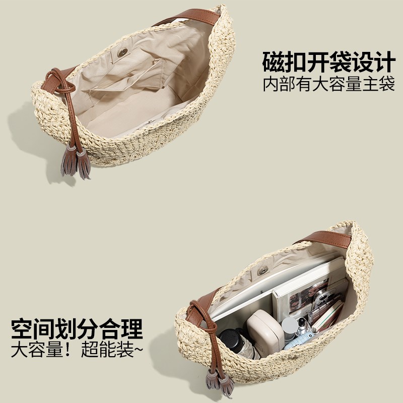 CAHINO&KIYEN韩版镂空流苏草编包女式2025新款海边度假时尚沙滩包