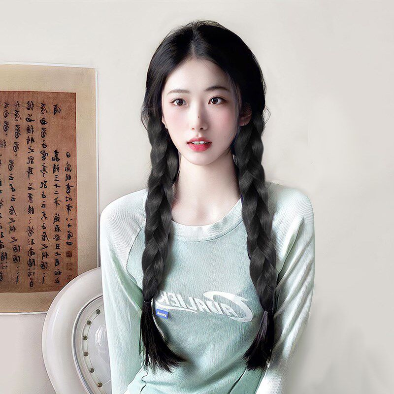 假发女长发长直发自然仿真气质甜美减龄中分双马尾麻花辫全头套式