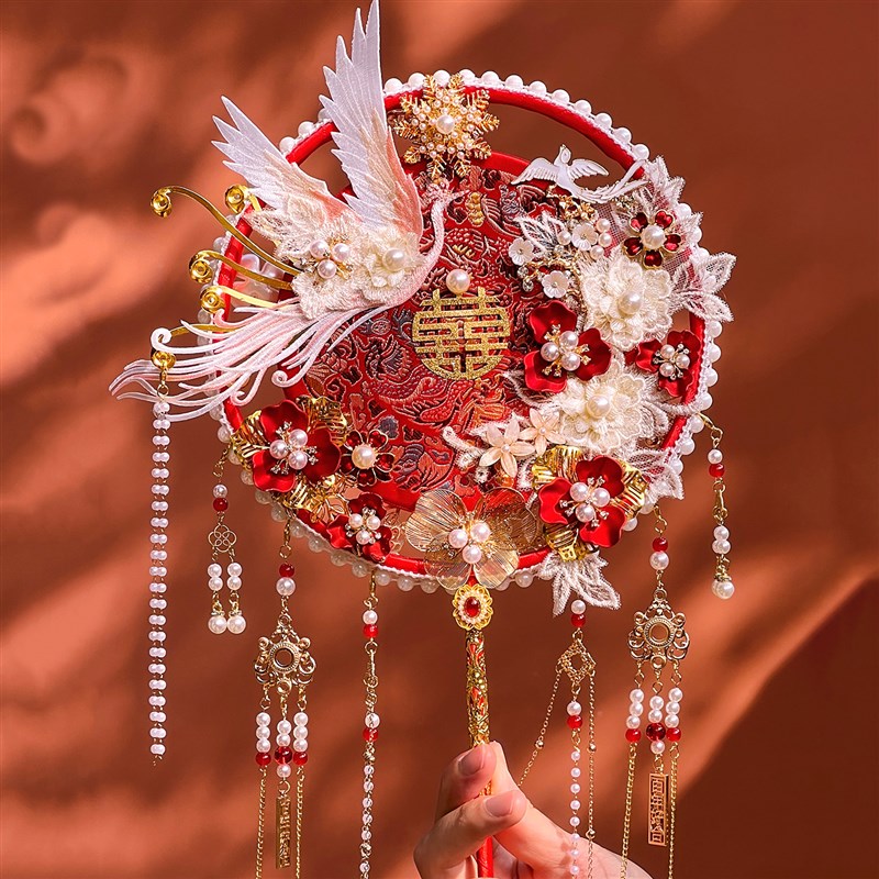 超仙结婚新娘团扇diy材料包双面高级婚嫁新婚礼物手工秀禾喜扇子