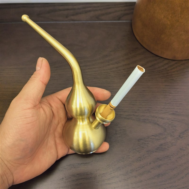 创意黄铜双烟壶一壶四用烟斗纯铜烟锅可拆洗葫芦加厚烟具带过滤芯