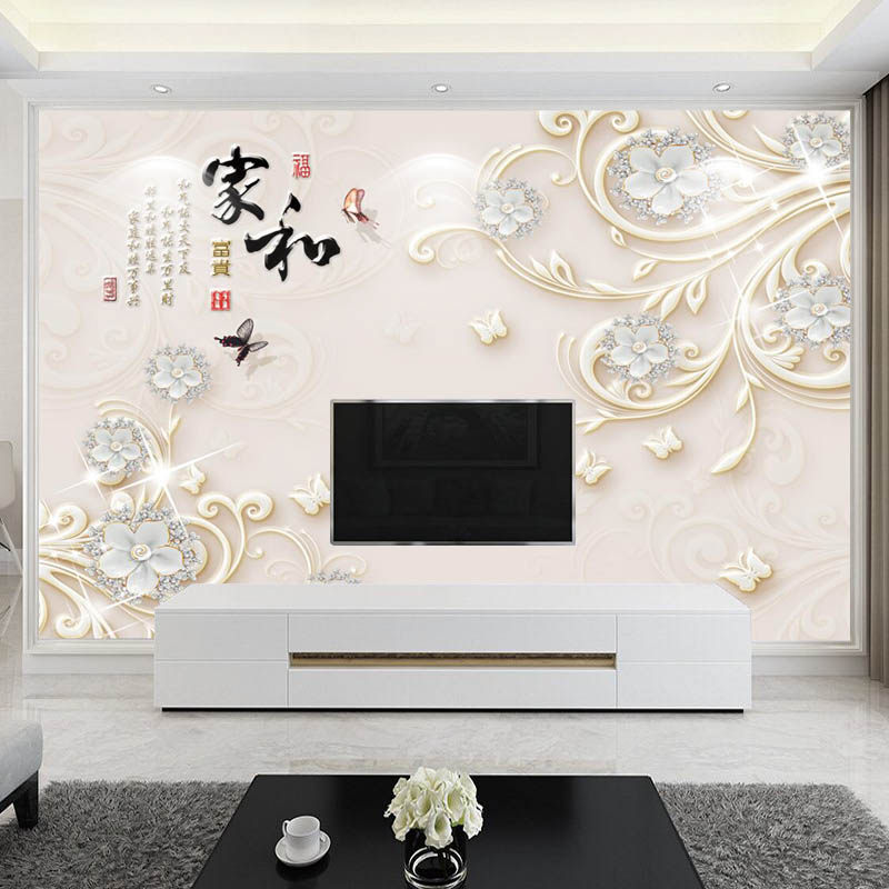2022现代简约电视背景墙壁纸客厅装饰壁画3d欧式浮雕奢华影视墙布