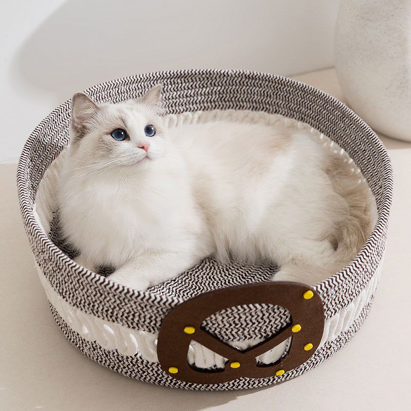宠物藤编猫窝简约夏季小狗床碱水面包窝兔子窝猫床宠物圆形窝