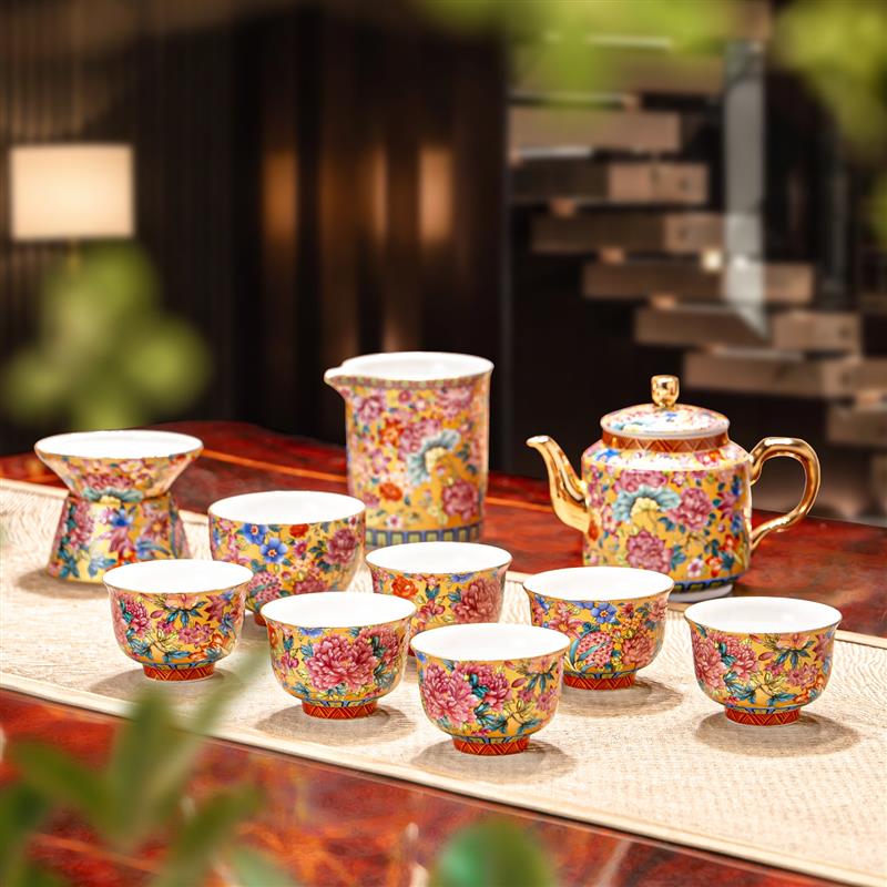珐琅彩陶瓷功夫茶具套装家用轻奢茶壶茶杯公道杯全套礼盒高档大气