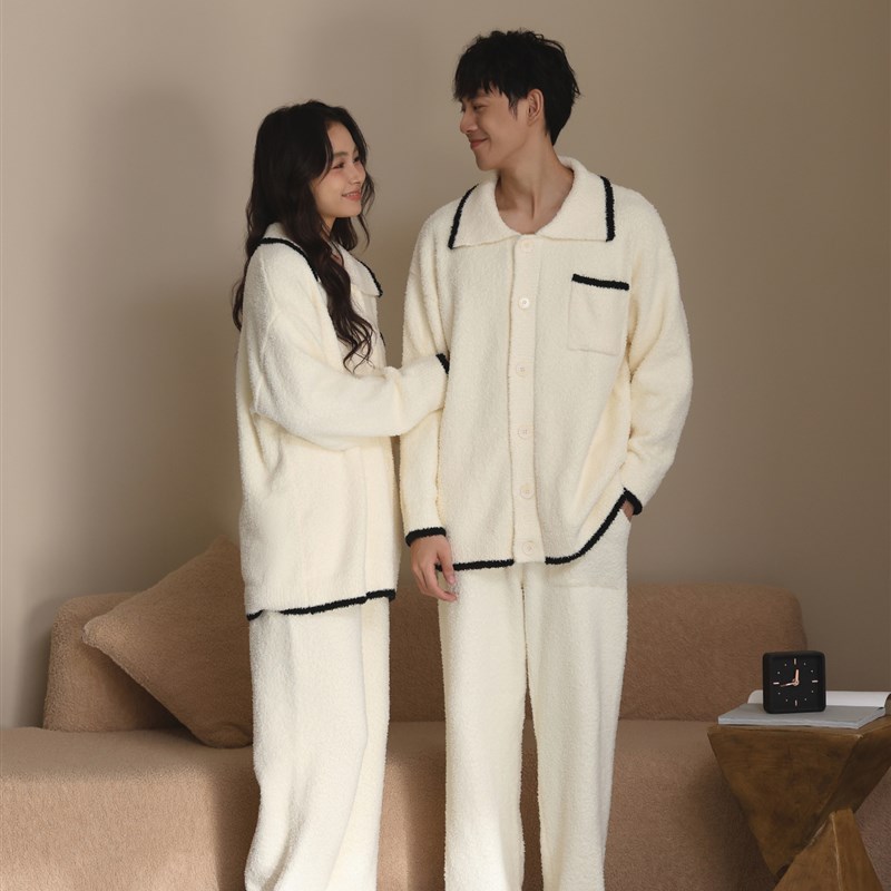 【半边绒】软绵绵睡衣男女秋冬珊瑚绒保暖开衫加厚情侣家居服套装