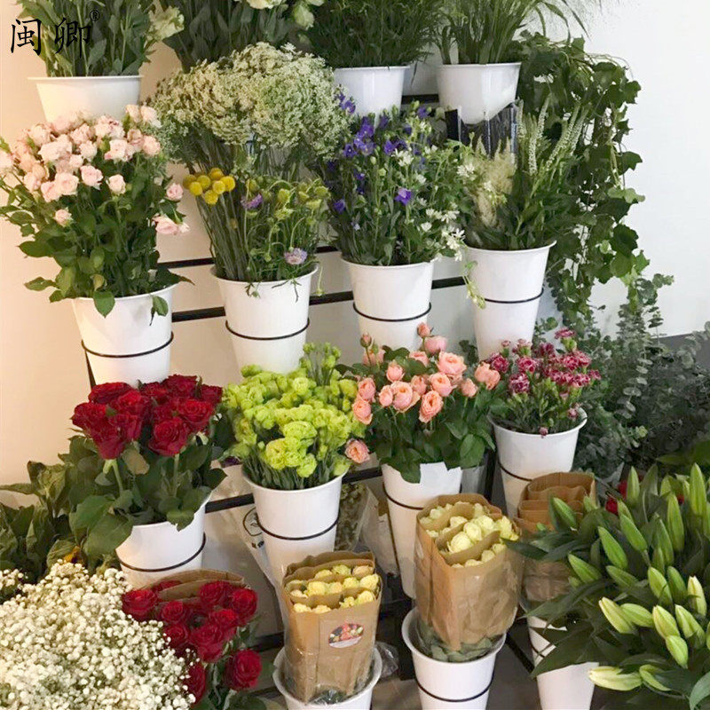 花店花架鲜花展示架多层阶梯铁艺移动花桶架塑料花筒架子专用货架