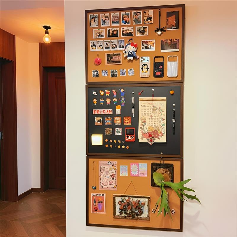 无味展板实木框磁吸照片墙软木板毛毡板黑板定制留言板水松图钉板