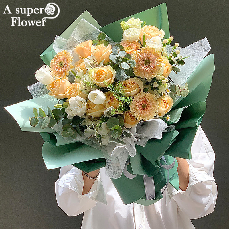 杭州鲜花速递同城订花店配送上门女友生日玫瑰花桔梗韩式混搭花束