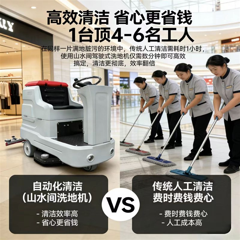 多功能商用洗地机车间工厂洗刷拖一体机商场车库电动清扫车扫地机