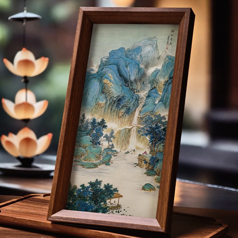 山水画摆件新中式相框画桌面风景画小尺寸挂画国画装饰画礼品礼物