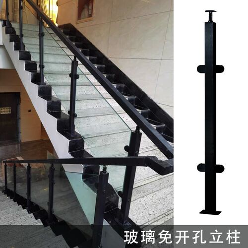 楼梯玻璃不锈钢扶手立柱 阳台护栏免扶手 扶手栏杆 方管楼梯立柱