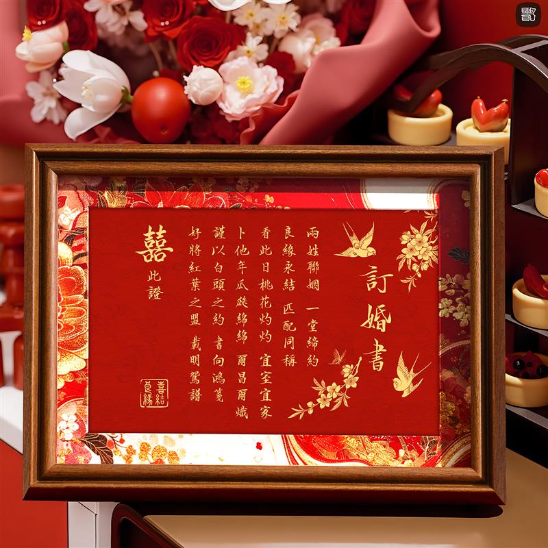 订婚书相框摆台高级感结婚新中式婚宴高级感自己手写diy卷轴空白