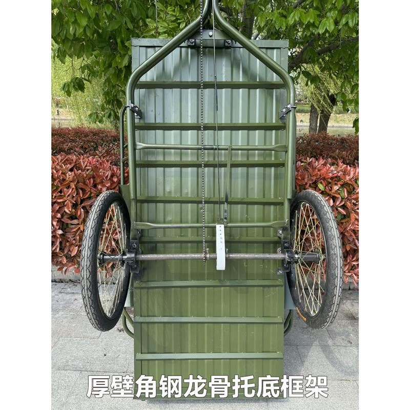 老式加重大型人力三轮车力车夜市摆摊小吃化工军绿色徒步道具物业