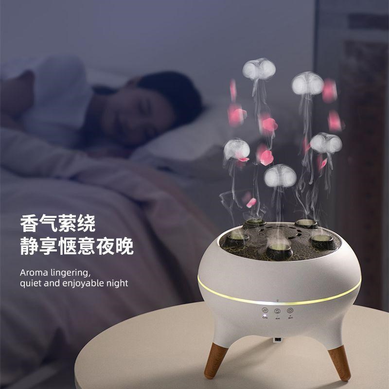 新款拾音水母香薰加湿器家用卧室静音喷雾机七彩气氛灯遥控防干烧