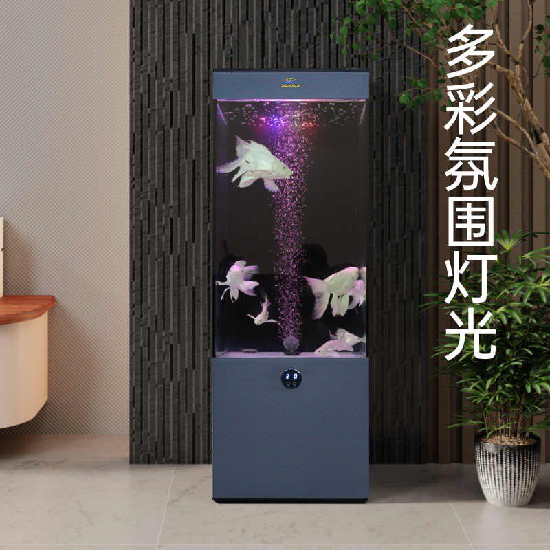 新款金鱼缸客厅电视柜旁落地静音超白玻璃立式方形生态底滤水族箱