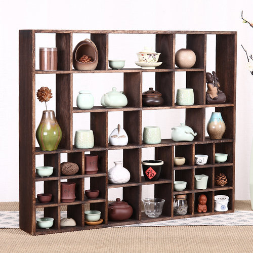 实木壁挂式博古架茶杯架茶具收纳架墙上置物架展示架茶壶架古董架