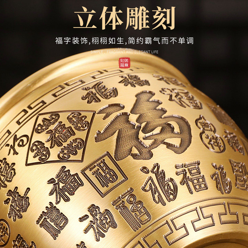 铜百福缸聚宝盆摆件家居客厅玄关冰箱上桌面黄铜米缸装饰品工艺品