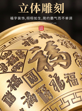 铜百福缸聚宝盆摆件家居客厅玄关冰箱上桌面黄铜米缸装饰品工艺品