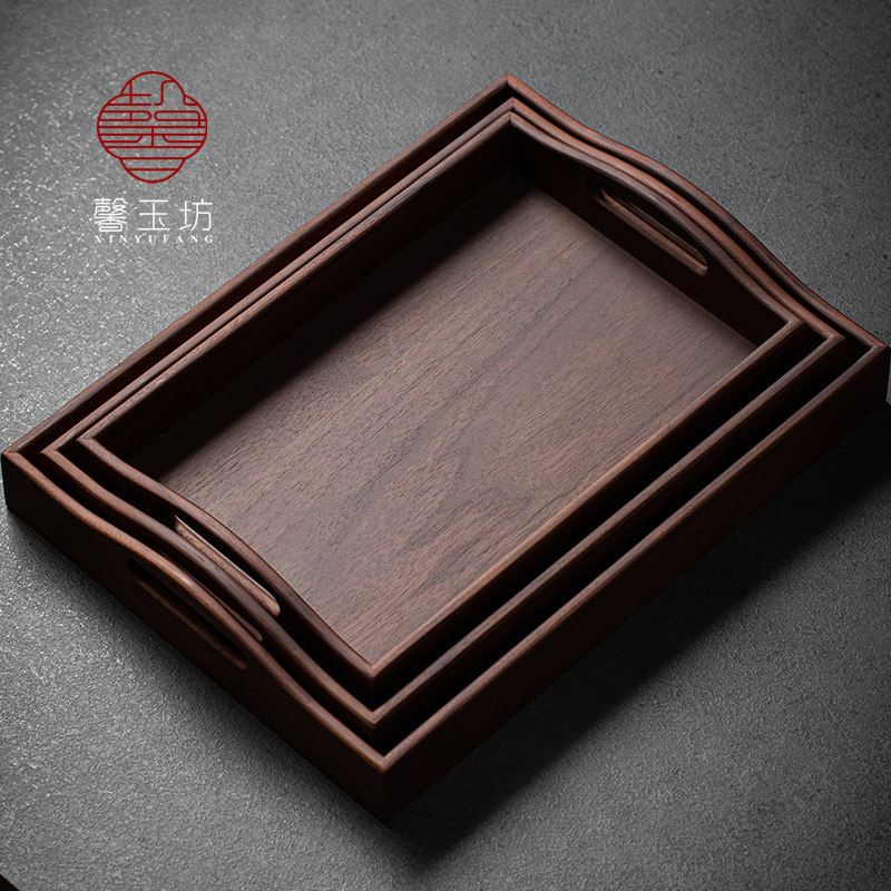 日式复古胡桃木托盘茶具水杯收纳盘饭厅酒店盘子手提干泡茶盘大号