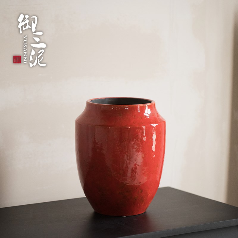 景德镇陶瓷可水培高级感禅意摆件新中式古典红色干花插花花瓶