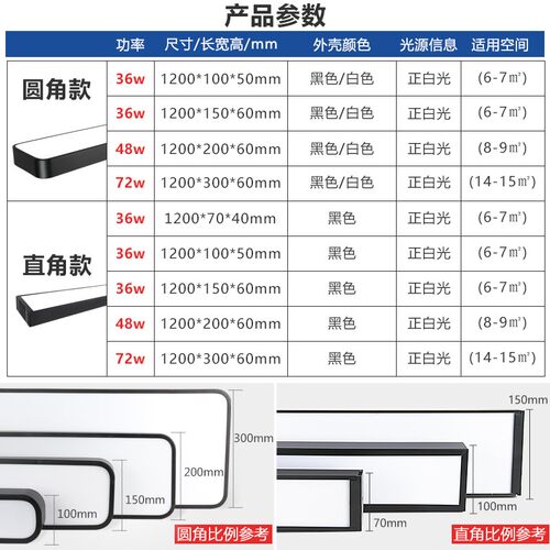 可圣 led长条灯办公室吊灯长方形吊线灯店铺商场超市会议室工业风