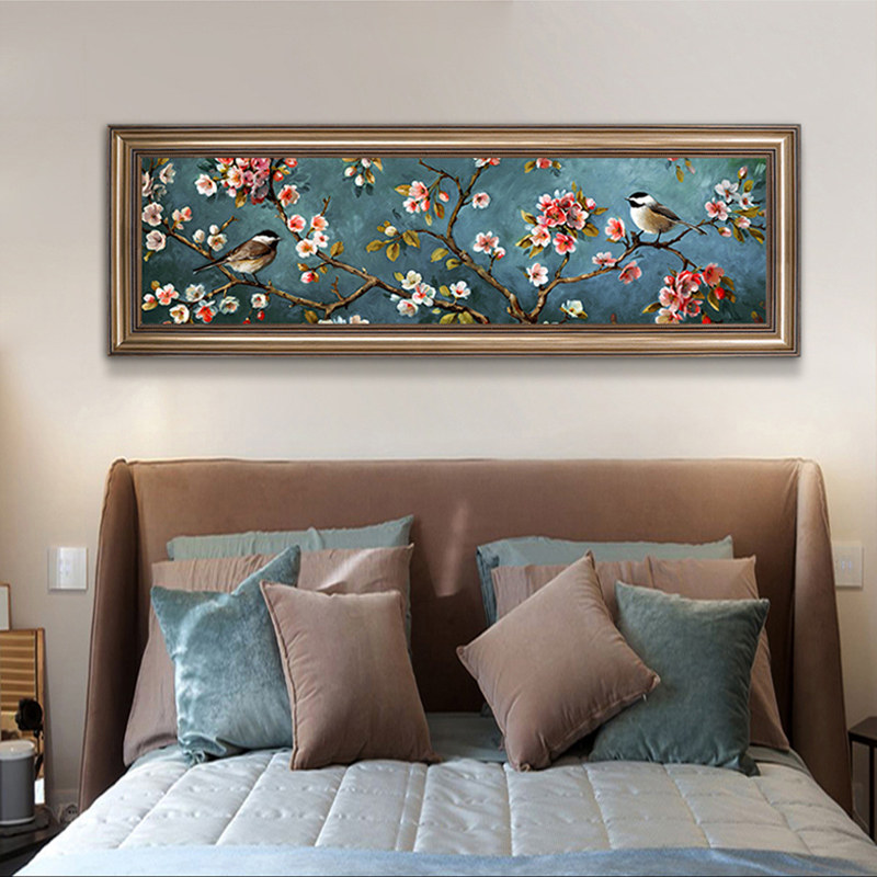 卧室床头装饰画美式挂画主卧画房间壁画客厅油画欧式横版温馨花鸟