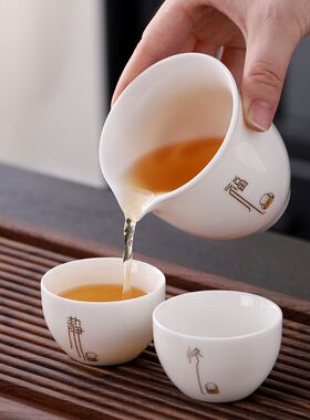 羊脂玉白瓷茶具公道杯茶道配件泡茶工具分茶器办公喝茶茶海高档大