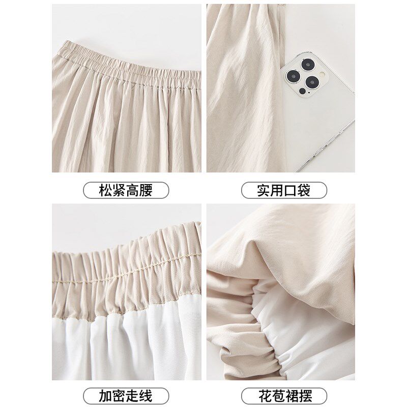白色半身裙女春夏季小个子设计感蓬蓬花苞裙中长款a字灯笼工装裙
