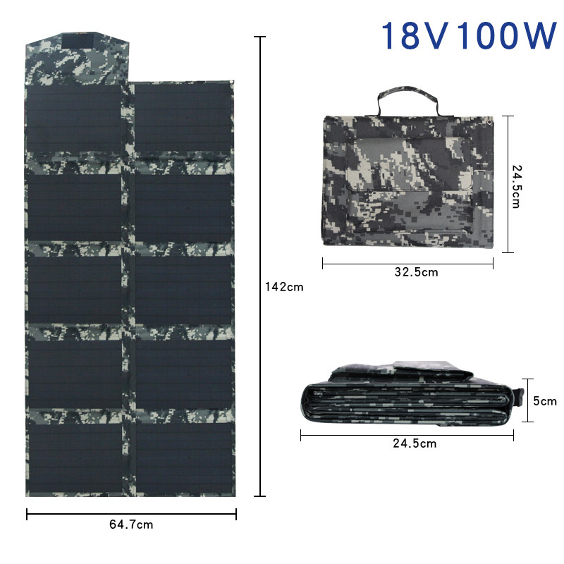 太阳能折叠包充电包便携式18V100W双USB5V12V电瓶电池充电户外充