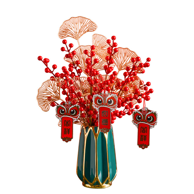 红果发财果仿真花摆件客厅干花冬青餐桌假花装饰花艺盆栽摆设结婚
