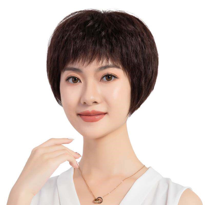 假发短发女真发真人发丝全头套女士中老年玉米烫妈妈款蓬松假发套