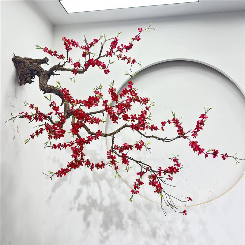 倒挂仿真梅花树红梅花腊梅树新年许愿树装饰枯树壁挂梅花枝干树枝