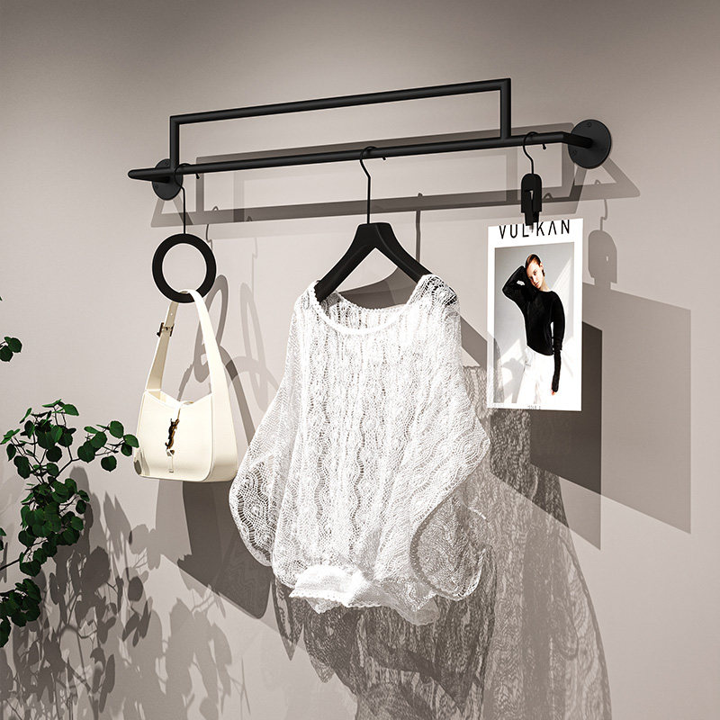 上墙挂衣架服装店专用简约黑色壁挂横杆货架组合女装店衣服展示架