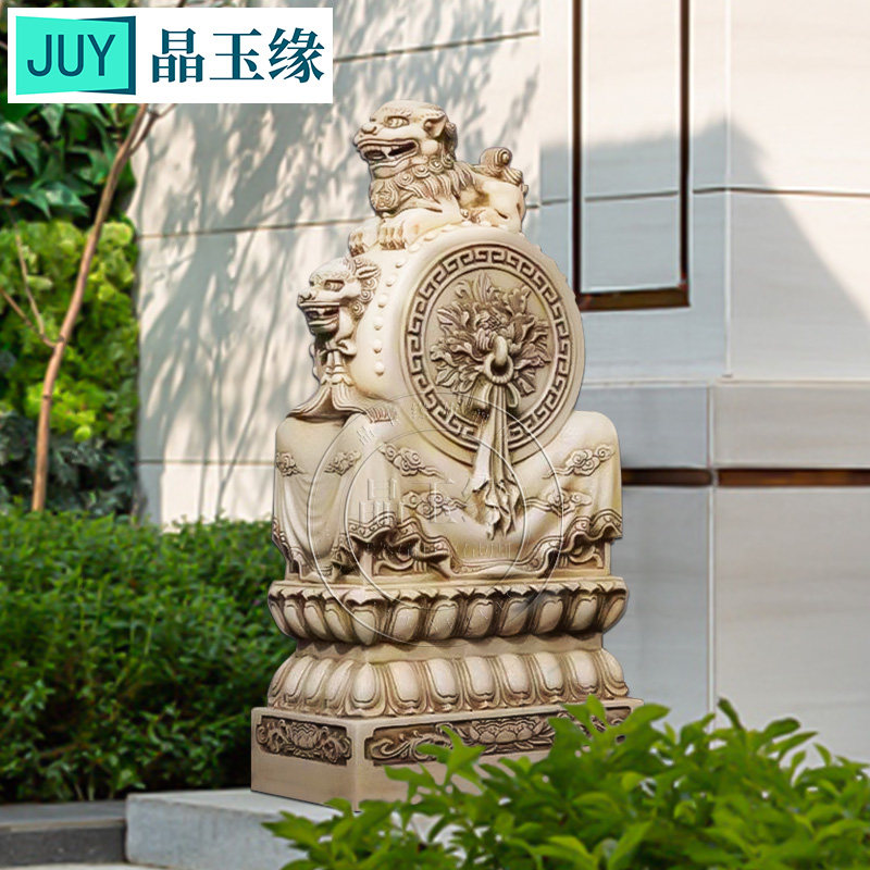 石雕汉白玉石头门墩抱鼓石一对大门口摆件新中式天然狮子小象包邮