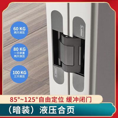 KERESISTANCE 隐形门液压合页新款三维可调合页180度定位暗藏铰链