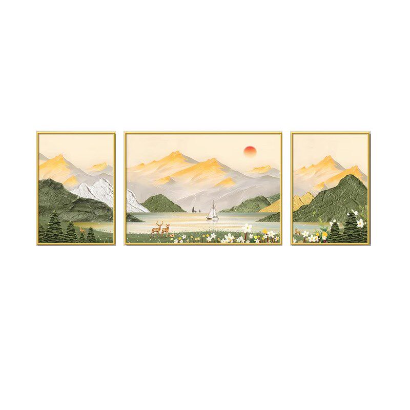日照金山钻石画满钻新款原木风景山水高级感5D砖石贴画三联画手工