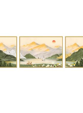 日照金山钻石画满钻新款原木风景山水高级感5D砖石贴画三联画手工