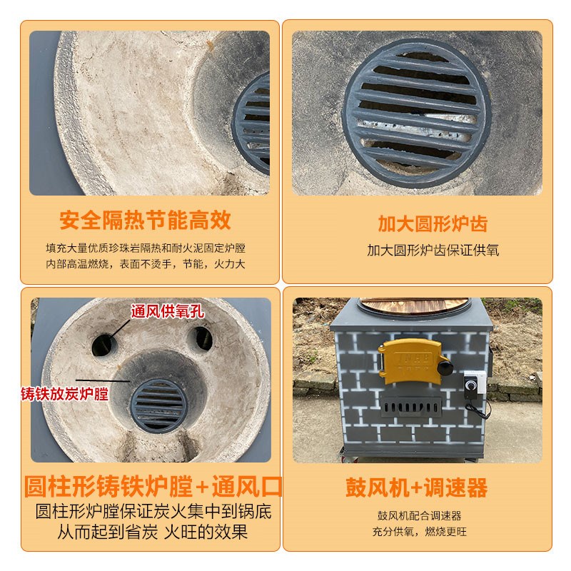 地锅鸡灶台无烟烧炭碳柴火鸡灶台大锅台移动铁锅炖灶台桌室外方桌