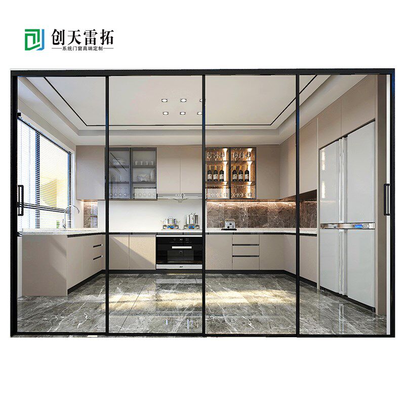 极窄厨房推拉门阳台三联动推拉门吊轨铝合金折叠门卫生间玻璃移门