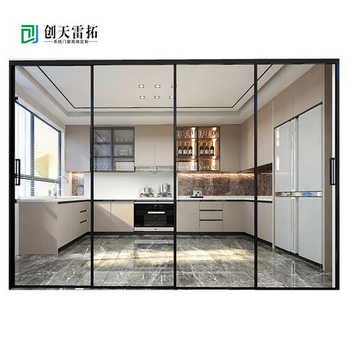 极窄厨房推拉门阳台三联动推拉门吊轨铝合金折叠门卫生间玻璃移门