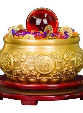 聚宝盆摆件全铜招财聚财实心客厅玄关办公室装饰纯黄铜米缸存钱罐