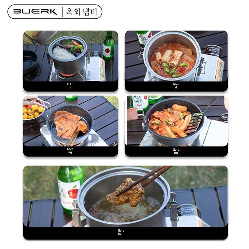 户外304不锈钢多功能蒸煮煎炸锅焖饭煮饭微压锅便携露营锅具套装