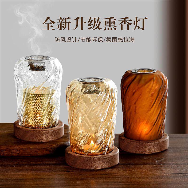 中式玻璃熏香炉摆件隔火沉檀香原料碎料香薰灯复古氛围灯品香炉