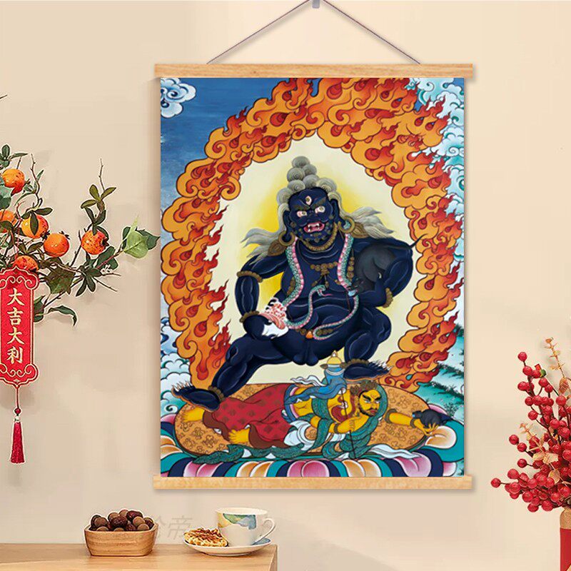 黑财神画像唐卡佛像挂画办公室茶室装饰画招财偏财神财源广进壁画