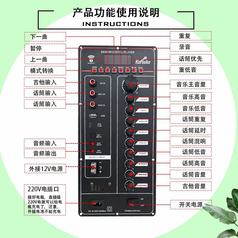 大功率DSP蓝牙功放板12V电瓶220V充电大功率主板改装组装音响配件
