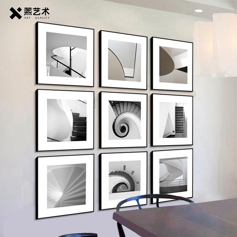 现代简约客厅装饰画三联沙发背景墙轻奢高档抽象黑白灰色饭厅挂画