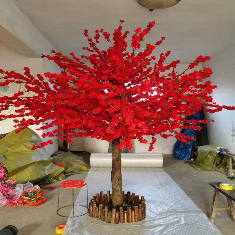仿真桃花树红色桃花树大型室内装饰新年祈福红包许愿树婚庆梅花树