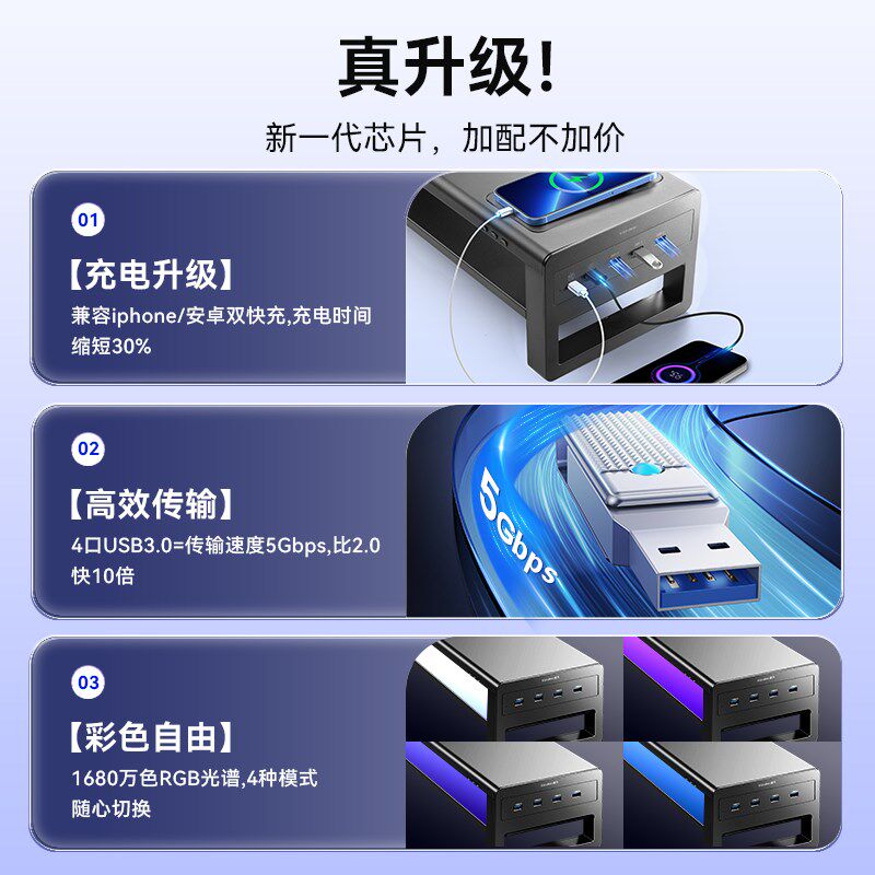 炫彩职业级电竞显示器增高架台式电脑支架多功能无线快充USB扩展
