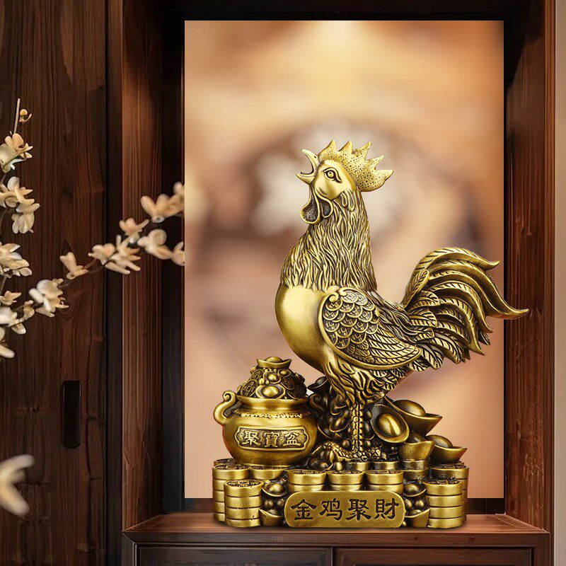 铜鸡摆件纯黄铜公鸡生肖鸡吉祥物摆设十二生肖金鸡家居装饰工艺品