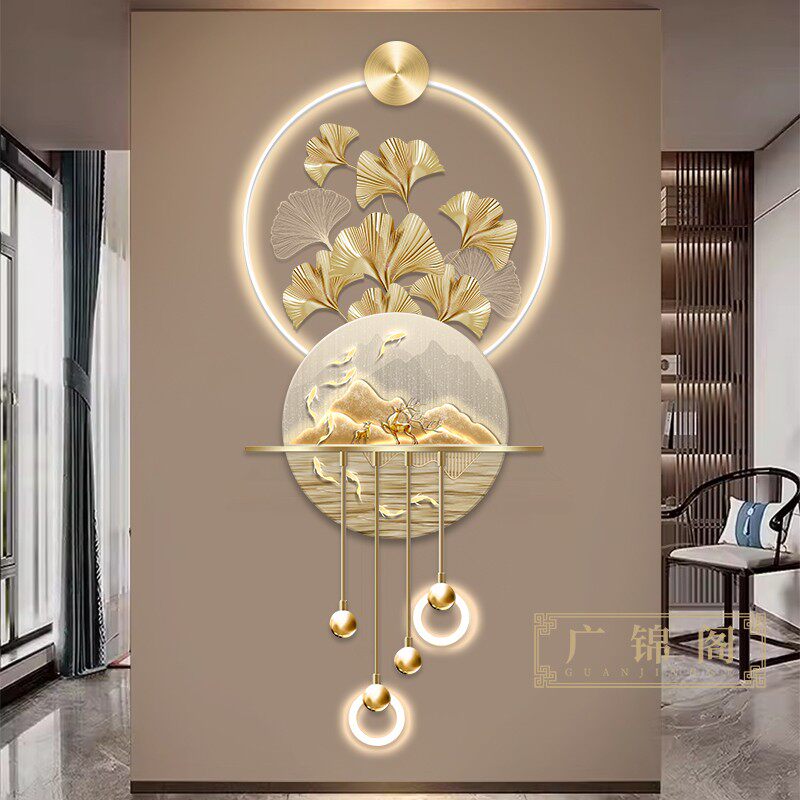 九鱼图玄关装饰画高档立体LED壁灯电视背景墙壁挂画入户走廊挂画